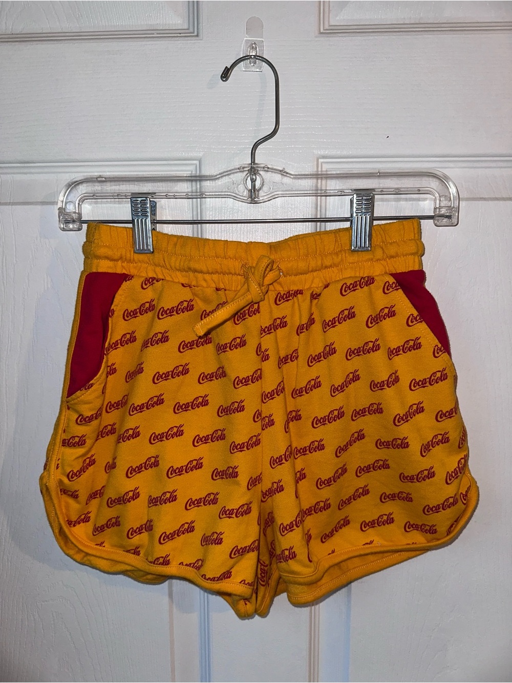 Women Yellow Lounge Shorts Size M with Red Coca Cola Logo